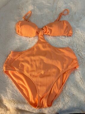 No Boundaries Popcorn Cut Out One Piece Swimsuit Orange XL